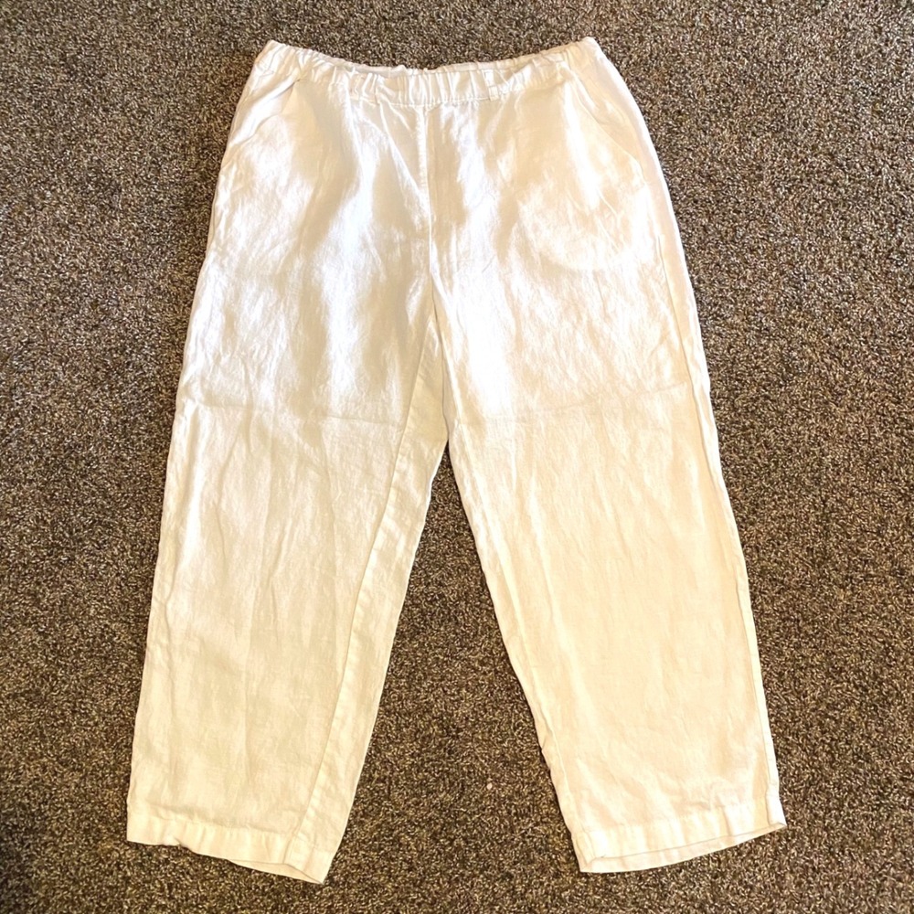 Quince 100% Linen Pants Coastal Minimalist Boho Women Large White Straight Leg